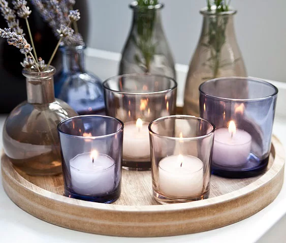 decoração com objetos de vidro