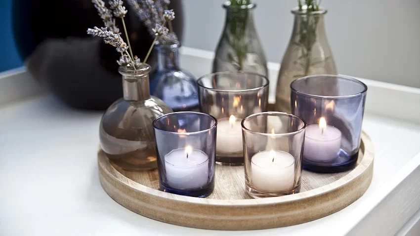 decoração com objetos de vidro