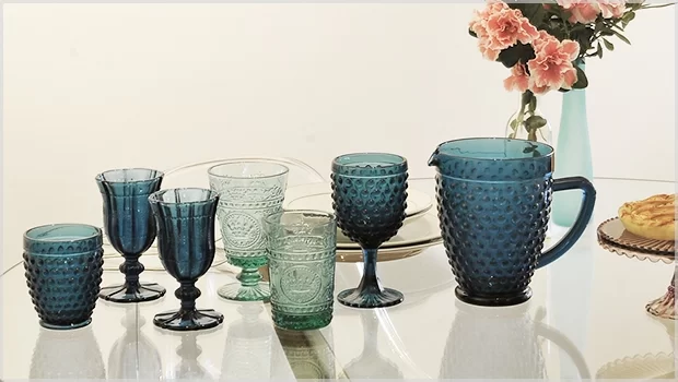 decoração com objetos de vidro